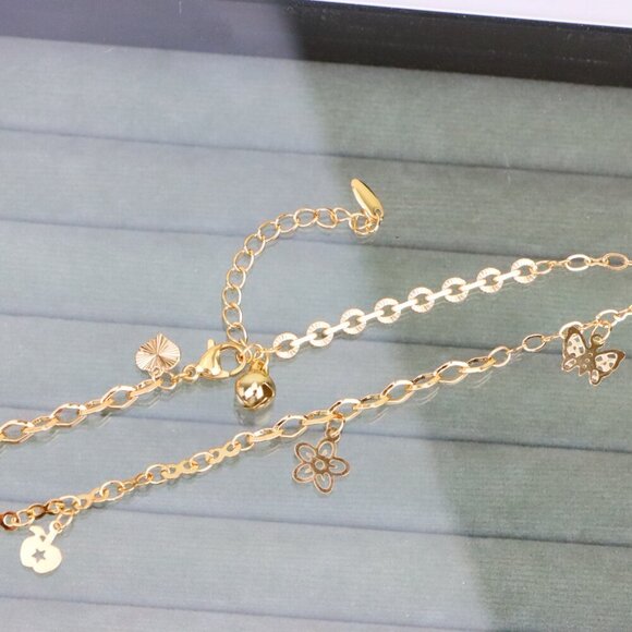 "Butterfly Charm Rose Gold Anklet with Dual Chain Accent, XPAL1188 - Picture 9 of 12